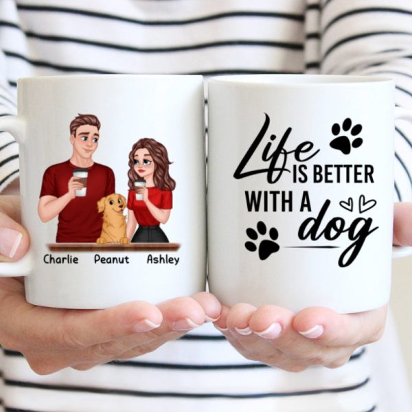 Cartoon Couple You Me & The Dog Personalized Mug