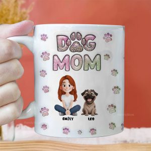 Cartoon Dog Mom Lovely Chibi - Personalized 3D Inflated Effect Ceramic Mug - Gift For Dog Lovers | CLP15 NA94