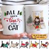 Cartoon Girl Loves Christmas And Cats Personalized AOP Coffee Mug