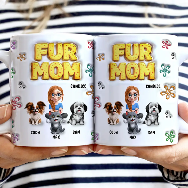 Cat Dog Mom Sponge 3D Inflated Effect Printed - Personalized White Edge-to-Edge Mug