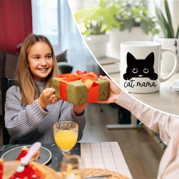 Cat Mama Coffee Mug Funny Cat Lover Gift for Cat Mom Wife Aunt Sister Friend, Mothers Day Birthday Gift