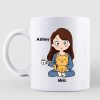 Cat Mom Chibi Girl And Sitting Cat Personalized Coffee Mug