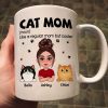 Cat Mom Definition Pretty Doll Woman & Fluffy Cat Personalized Mug