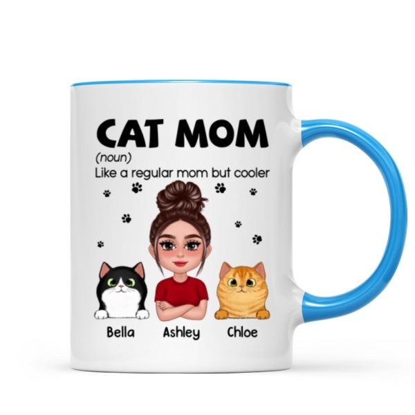 Cat Mom Definition Pretty Doll Woman & Fluffy Cat Personalized Mug