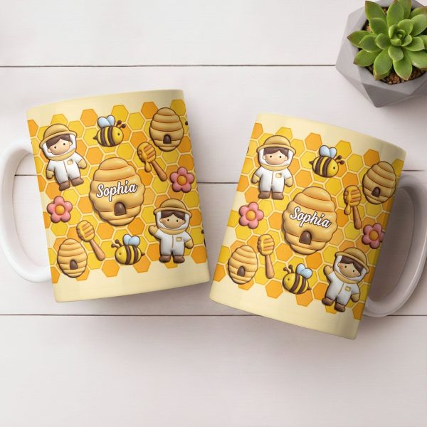 Celebrate A Special Bond With Bee And Honeycomb Design - Personalized Custom Coffee Mug - JBS116_MG