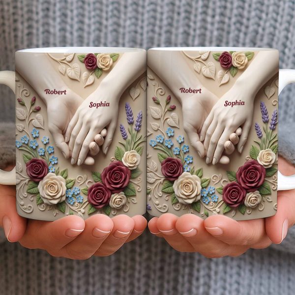 Celebrate Love And Commitment, Hands And Roses - Personalized Custom Coffee Mug - CPL1187_MG