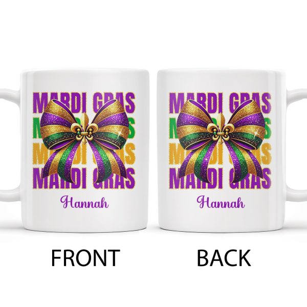 Celebrate Mardi Gras With Festive Bow Design - Personalized Custom Coffee Mug - FAM266_MG