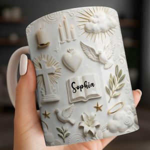 Celebrate Spirituality With Symbols Of Faith Including Cross And Dove - Personalized Custom Coffee Mug - FTH124_MG