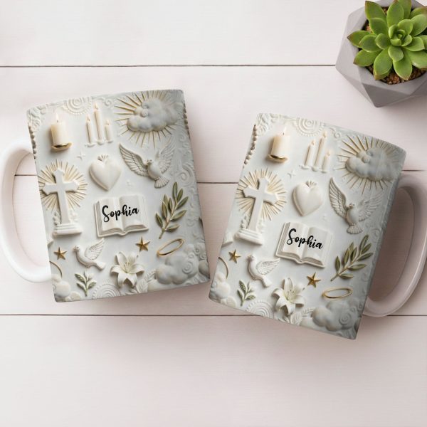 Celebrate Spirituality With Symbols Of Faith Including Cross And Dove - Personalized Custom Coffee Mug - FTH124_MG