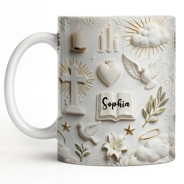Celebrate Spirituality With Symbols Of Faith Including Cross And Dove - Personalized Custom Coffee Mug - FTH124_MG