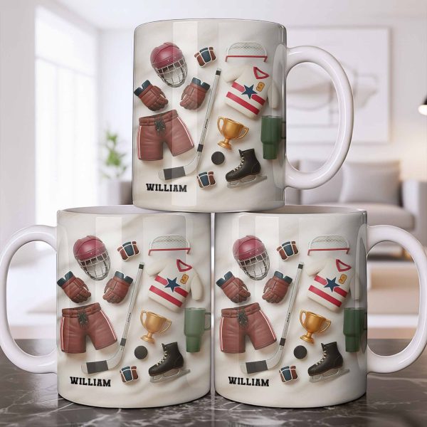 Celebrate Sports With Hockey Helmet and Boxing Gloves - Personalized Custom Coffee Mug - SPORT071_MG