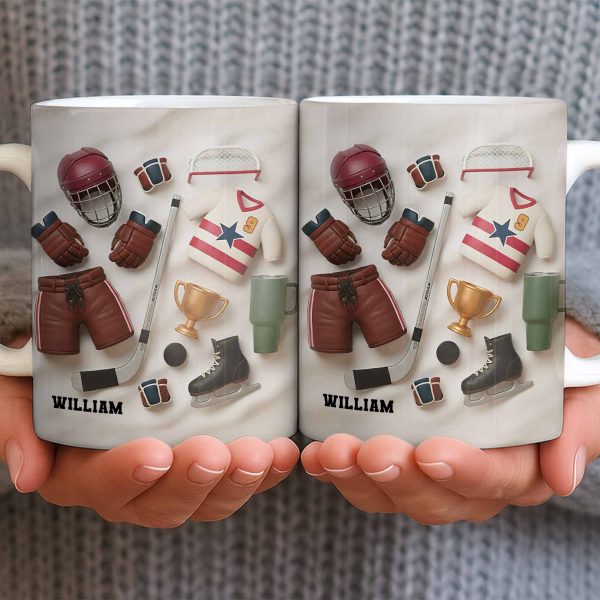 Celebrate Sports With Hockey Helmet and Boxing Gloves - Personalized Custom Coffee Mug - SPORT071_MG