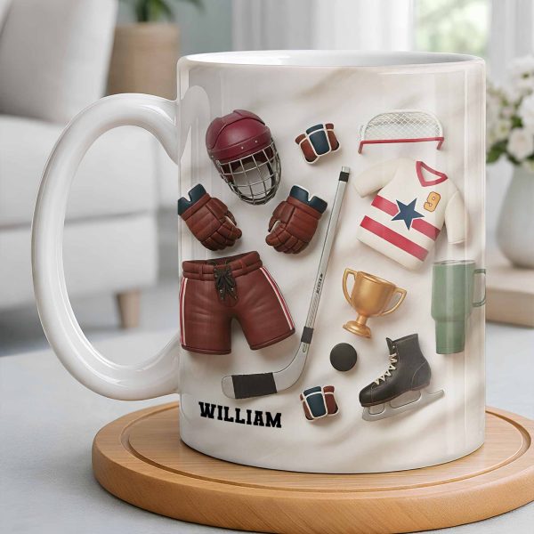 Celebrate Sports With Hockey Helmet and Boxing Gloves - Personalized Custom Coffee Mug - SPORT071_MG