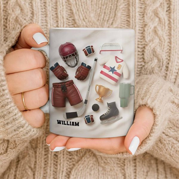 Celebrate Sports With Hockey Helmet and Boxing Gloves - Personalized Custom Coffee Mug - SPORT071_MG