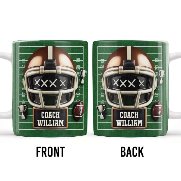 Celebrate the Best Coach with this Football Helmet, Football and Trophy - Personalized Custom Coffee Mug - TEACH005_MG