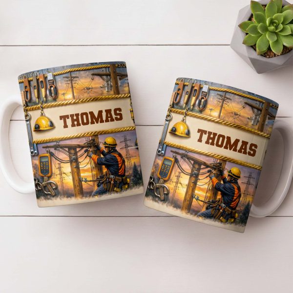 Celebrate The Hardworking Lineman, Utility Pole Design - Personalized Custom Coffee Mug - JBS106_MG