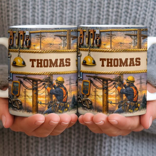 Celebrate The Hardworking Lineman, Utility Pole Design - Personalized Custom Coffee Mug - JBS106_MG