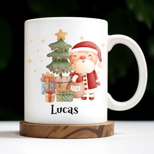 Celebrate The Joy Of The Holiday Season With Santa And Christmas Tree - Personalized Custom Coffee Mug - KID482_MG