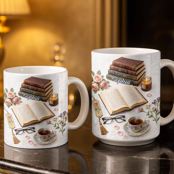 Celebrate The Love For Reading With Books And A Cozy Scene - Personalized Custom Coffee Mug - BLV081_MG