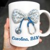 Celebrate Those Who Care, Floral Bow and Stethoscope - Personalized Custom Coffee Mug - NUR007_MG