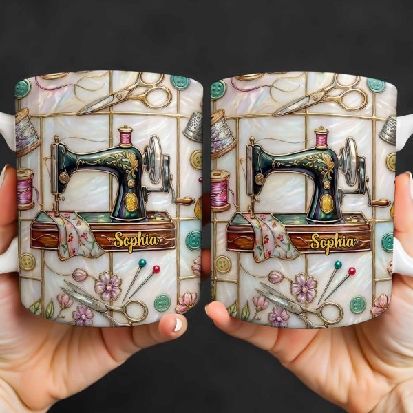 Celebrate Your Creativity With Sewing Machine And Floral Design - Personalized Custom Coffee Mug - HOB024_MG