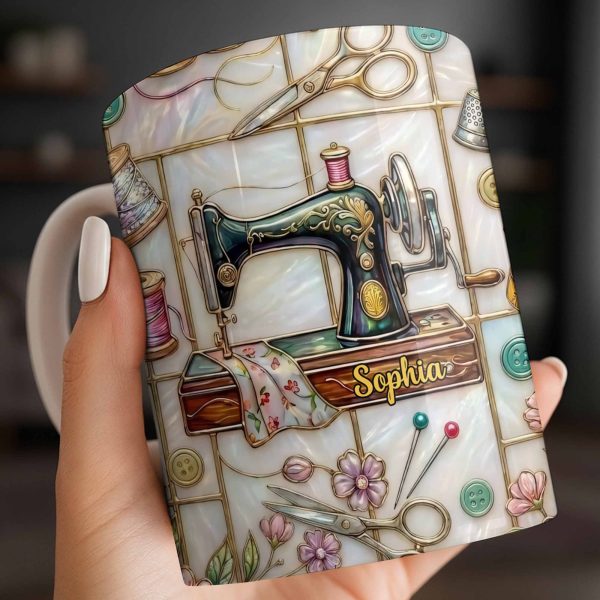 Celebrate Your Creativity With Sewing Machine And Floral Design - Personalized Custom Coffee Mug - HOB024_MG