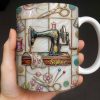 Celebrate Your Creativity With Sewing Machine And Floral Design - Personalized Custom Coffee Mug - HOB024_MG