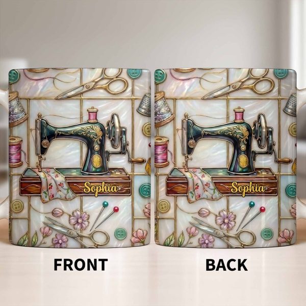Celebrate Your Creativity With Sewing Machine And Floral Design - Personalized Custom Coffee Mug - HOB024_MG