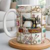 Celebrate Your Creativity With Sewing Machine And Floral Design - Personalized Custom Coffee Mug - HOB024_MG