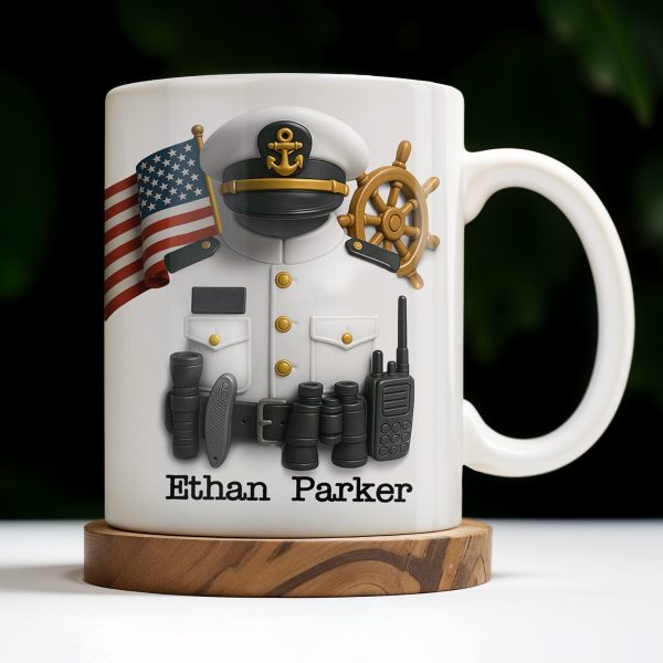 Celebrate Your Favorite Sailor, Navy Uniform and American Flag - Personalized Custom Coffee Mug - GRAD297_MG