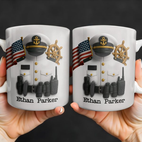 Celebrate Your Favorite Sailor, Navy Uniform and American Flag - Personalized Custom Coffee Mug - GRAD297_MG