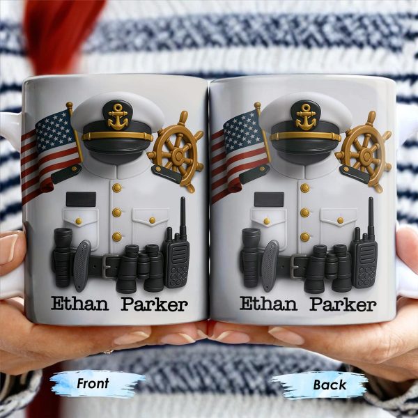 Celebrate Your Favorite Sailor, Navy Uniform and American Flag - Personalized Custom Coffee Mug - GRAD297_MG