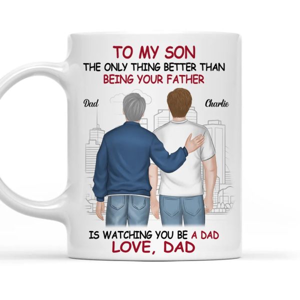 Ceramic Mug for Son from Dad, Warm Family Artwork, Keeps Hot Drinks, Creative Gift for New Dads, Birthdays or Father's Day