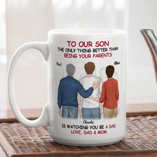 Ceramic Mug for Son from Dad, Warm Family Artwork, Keeps Hot Drinks, Creative Gift for New Dads, Birthdays or Father's Day