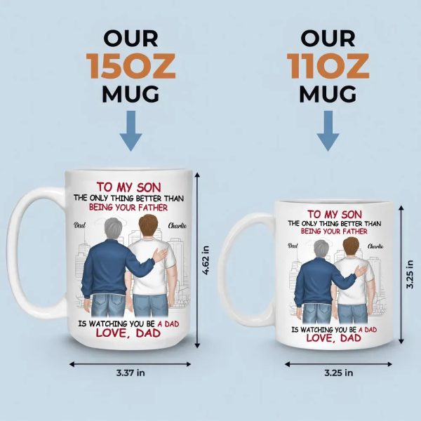 Ceramic Mug for Son from Dad, Warm Family Artwork, Keeps Hot Drinks, Creative Gift for New Dads, Birthdays or Father's Day
