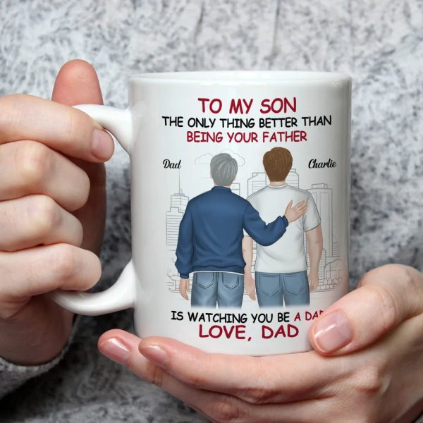 Ceramic Mug for Son from Dad, Warm Family Artwork, Keeps Hot Drinks, Creative Gift for New Dads, Birthdays or Father's Day