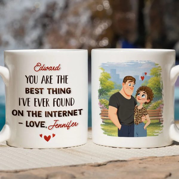 Ceramic Mug Personalized with Sweet Internet Love Message, Park Couple Art, Unique Valentine's Day Gift for Couple