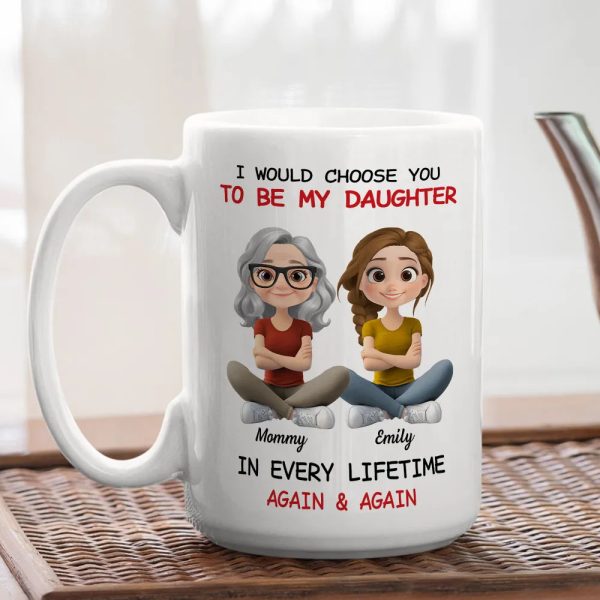 Ceramic Mug with Sweet Mother Daughter Quote and Cute Illustration, Personalized Unique Gift for Daughter