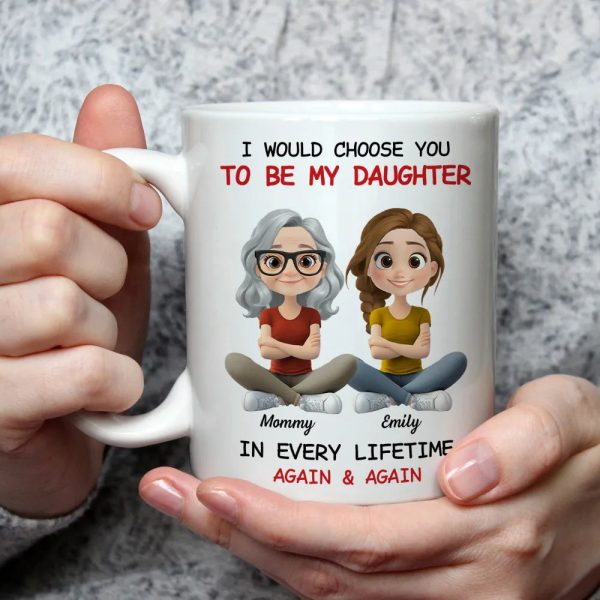 Ceramic Mug with Sweet Mother Daughter Quote and Cute Illustration, Personalized Unique Gift for Daughter