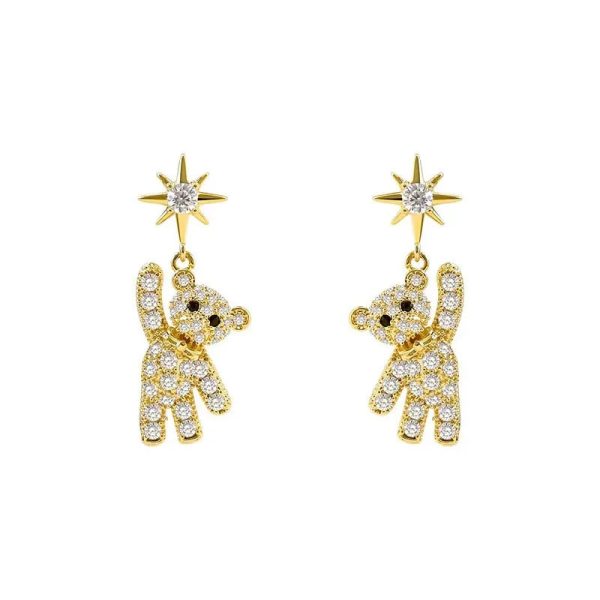 Charming Cubic Zirconia Bear & Star Stud Earrings