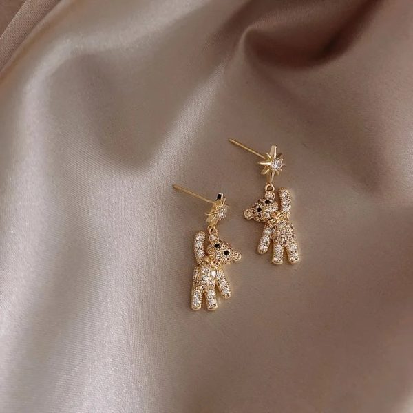 Charming Cubic Zirconia Bear & Star Stud Earrings
