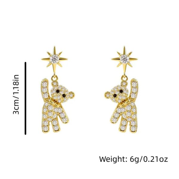 Charming Cubic Zirconia Bear & Star Stud Earrings