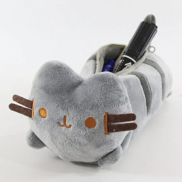 Charming Gray Cat Plush Pencil Case - Cute Storage for Students & Friends