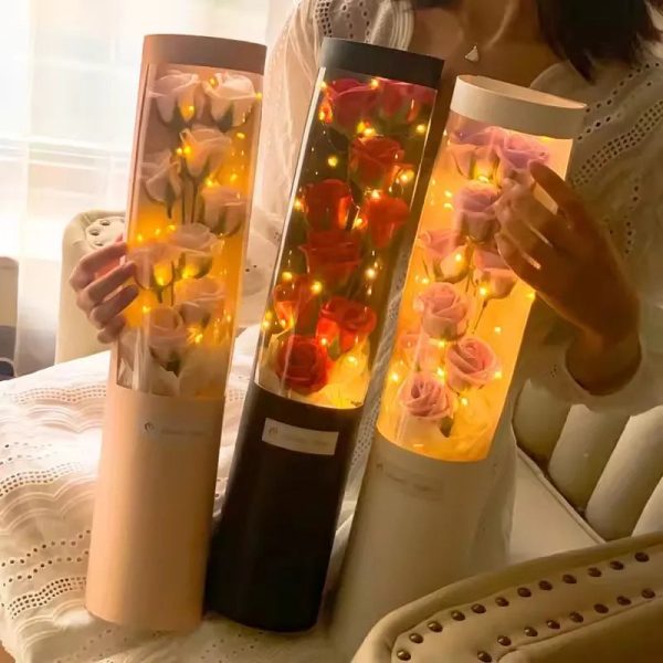 Charming Rose Bouquet Soap Flower Gift Box with LED Light for Valentine’s Day and Special Occasions