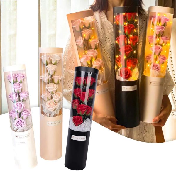 Charming Rose Bouquet Soap Flower Gift Box with LED Light for Valentine’s Day and Special Occasions