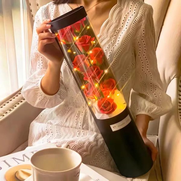 Charming Rose Bouquet Soap Flower Gift Box with LED Light for Valentine’s Day and Special Occasions