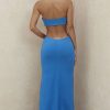 Charming Strapless Cut Out High Slit Maxi Prom Formal Dress - Blue