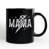 Checkered Lightning Bolt Mama Personalized Mug, Vintage Retro Black and White Gift with Custom Name for Energetic Moms