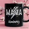 Checkered Lightning Bolt Mama Personalized Mug, Vintage Retro Black and White Gift with Custom Name for Energetic Moms