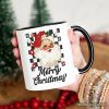 Checkered Santa Claus Vintage Personalized Mug, Retro Merry Christmas Gift with Custom Name